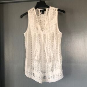 Karen Kane Cream Floral Embroidered Lace Sheer Top Small Boho Cottagecore Hippie